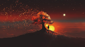 دانلود والپیپر منظره غروب درختان ایلوستریشن Sunset Trees Scenery Illustration Digital Art Landscape