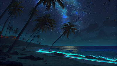 دانلود والپیپر ساحل شب موج و آسمون پرستاره Beach Night Waves Starry Sky