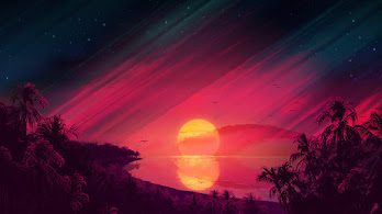 دانلود والپیپر منظره غروب زیبا دیجیتال آرت Beautiful Sunset Scenery Landscape Digital Art