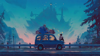 دانلود والپیپر مرد تنها توی ماشین کمپینگ شب Camping Car Guy Alone Night Art