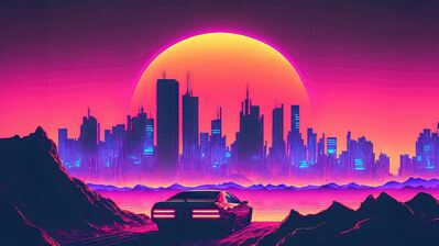 دانلود والپیپر ماشین آینده‌نگر سان‌ست سینت‌ویو Car Futuristic Sunset Synthwave