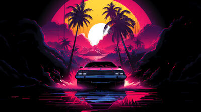 دانلود والپیپر ماشین و غروب نخل Car Sunset Palm Trees