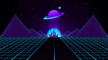 دانلود والپیپر مینیمال شهر و سیاره زحل City Minimalist Digital Art Planet Saturn