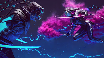 دانلود والپیپر مبارزه سایبرپانک علمی تخیلی Cyberpunk Sci-Fi Fight Digital Art