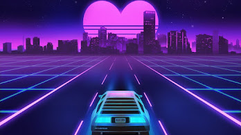 دانلود والپیپر دلورین وپورویو قلب غروب نئون سیتی Delorean Vaporwave Heart Sunset Neon