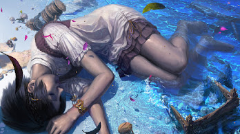 دانلود والپیپر فانتزی دختر انیمه ساحل اقیانوس Fantasy Anime Girl Beach Ocean