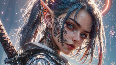 دانلود والپیپر دختر الف فانتزی سایبرپانک Fantasy Elf Girl Sci-Fi Cyberpunk