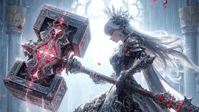 دانلود والپیپر دختر فانتزی جنگجو چکش مو سفید Fantasy Girl Warrior Hammer White Hair
