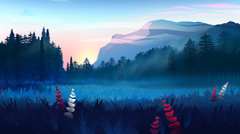 دانلود والپیپر منظره مینیمال طبیعت کوهستان طلوع آفتاب Forest Mountains Sunrise Minimalist Scenery Nature Art