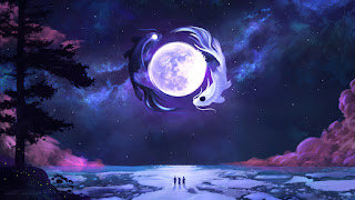 دانلود والپیپر شب آرت ماه کامل و ماهی کوی Full Moon Koi Fish Night Art