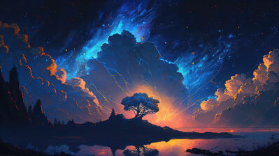 دانلود والپیپر ابرهای آسمان شب منظره دیجیتال Night Sky Clouds Scenery Digital Art
