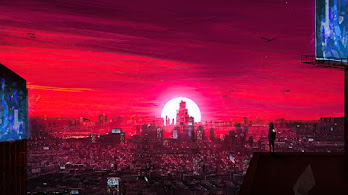 دانلود والپیپر غروب شهر قرمز Red City Sunset Scenery