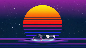 دانلود والپیپر ماشین نئون شب Retrowave Car Neon Night Stars