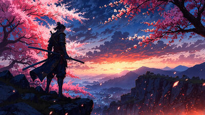 دانلود والپیپر سامورایی شکوفه گیلاس طلوع Samurai Cherry Blossom