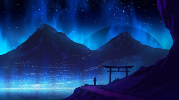 دانلود والپیپر دیجیتال آرت منظره سیلوئت شب کوه Silhouette Night Sky Mountain Landscape Scenery Digital Art