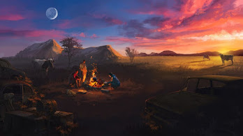 دانلود والپیپر کمپ و غروب Sunset Camping Bonfire Landscape