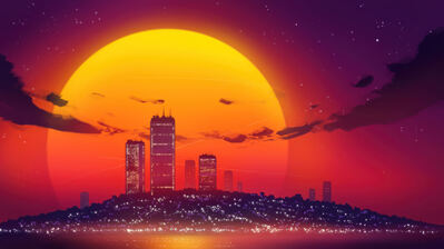 دانلود والپیپر منظره شهر غروب Sunset City Scenery