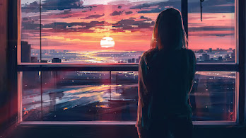 دانلود والپیپر دیجیتال آرت غروب شهر Sunset City Sky Digital Art