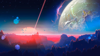 دانلود والپیپر غروب افق جنگل ماه دیجیتال آرت Sunset Scenery Horizon Forest Moon