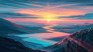 دانلود والپیپر منظره غروب و رودخانه Sunset Scenery River