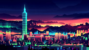 دانلود والپیپر دیجیتال تایپه ۱۰۱ نئون شهر Taipei 101 Neon City Buildings Cityscape Digital Art