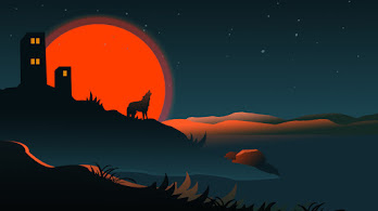 دانلود والپیپر گرگ زوزه‌کش مینیمال شب Wolf Howling Silhouette