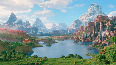 دانلود والپیپر جهان فیلم ماینکرفت A Minecraft Movie World Landscape