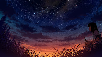 دانلود والپیپر دختر انیمه و آسمان شب Anime Girl Night Sky Scenery
