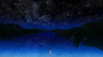 دانلود والپیپر منظره شب انیمه دریاچه و ستاره Anime Night Sky