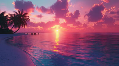 دانلود والپیپر منظره دریا اقیانوس صورتی غروب Beach Sea Ocean Pink Sunset Scenery