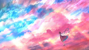 دانلود والپیپر منظره انیمه آبی صورتی آسمان ابر Beautiful Blue Pink Sky Cloud Anime Scenery