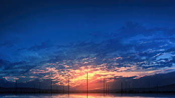 دانلود والپیپر انیمه آسمان غروب Beautiful Sunset Sky Clouds Scenery Anime Art