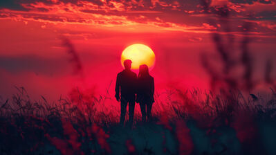 دانلود والپیپر منظره زوج غروب Couple Sunset Scenery