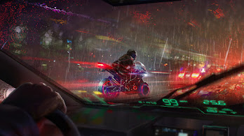 دانلود والپیپر ماشین و موتورسیکلت سایبرپانک علمی-تخیلی Cyberpunk Car Motorcycle Sci-Fi