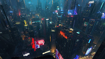 دانلود والپیپر شهر سایبرپانک آسمانخراش Cyberpunk City Skyscraper