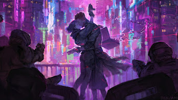 دانلود والپیپر سایبرپانک زوج بوس Sci-Fi City