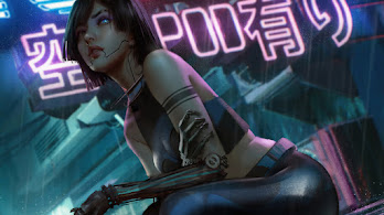 دانلود والپیپر دختر سایبرپانک آرت علمی تخیلی Cyberpunk Girl Sci-Fi Art
