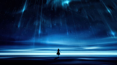 دانلود والپیپر سقوط ستاره و دختر تنها در شب Falling Stars Night Girl Alone Silhouette