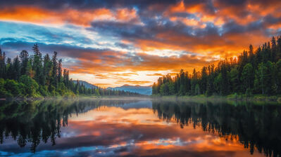 دانلود والپیپر طبیعت جنگل رودخانه غروب Forest River Sunset Nature