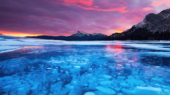دانلود والپیپر منظره دریاچه یخزده غروب آلبرتا کانادا Frozen Lake Sunset Scenery Nature Alberta Canada