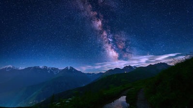 دانلود والپیپر قله کوه شب پرستاره Mountain Peak Night Sky Stars