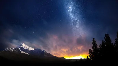 دانلود والپیپر آلپ سوئیس Mountain Sunrise Starry Sky Swiss Alps