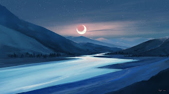 دانلود والپیپر منظره شب مهتابی Night Moon Scenery Landscape