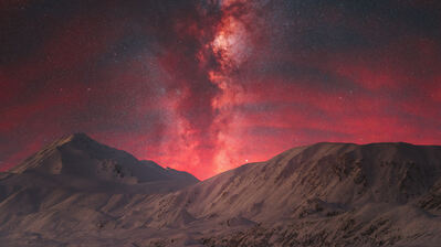 دانلود والپیپر شب آسمون قرمز و ستاره در بیابان Night Red Sky Stars Desert