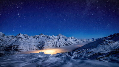 دانلود والپیپر شب برفی کوهستان Night Snow Mountain Sky Stars Scenery