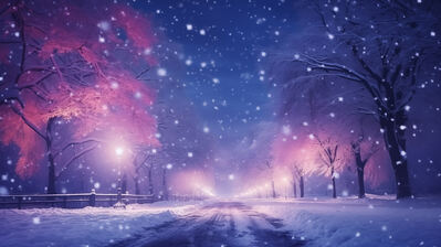 دانلود والپیپر منظره جاده برفی شب Night Snow Road