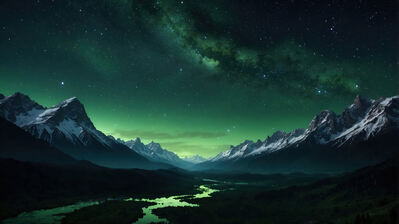دانلود والپیپر منظره کوه برفی و رودخانه در شب با ستاره Night Stars Snowy Mountain River Scenery