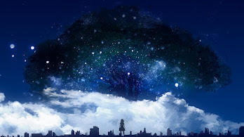 دانلود والپیپر شب و درختان انیمه‌ای Night Trees Nature Scenery Anime