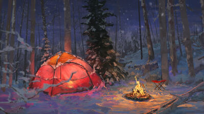 دانلود والپیپر کمپ شبانه در برف و جنگل Winter Camping Bonfire Tent