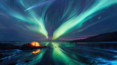 دانلود والپیپر شفق شمالی شب آرت Northern Lights Night Sky Scenery Art